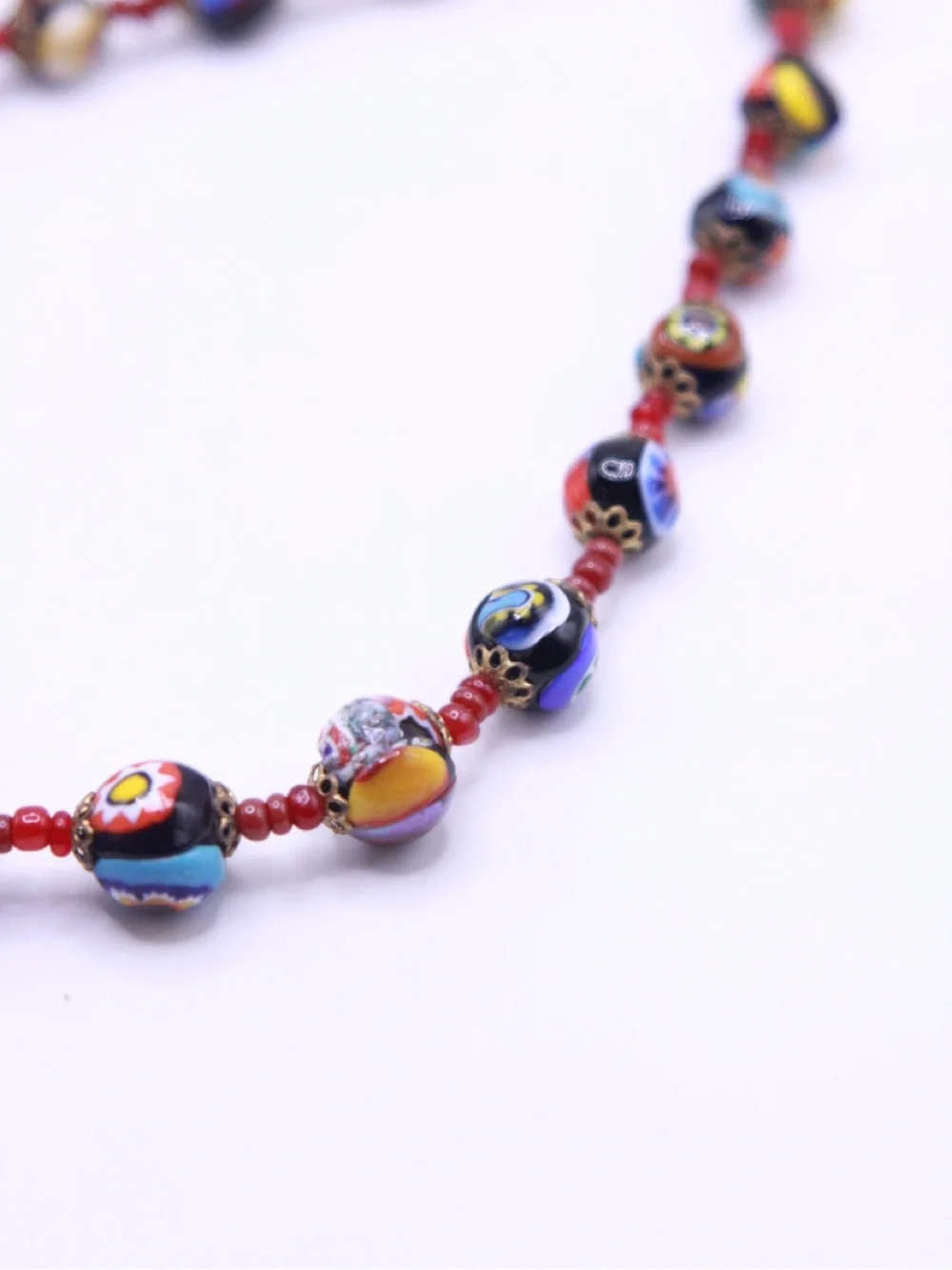 Vintage Murano Glass Multicolored Floral Bead Necklace